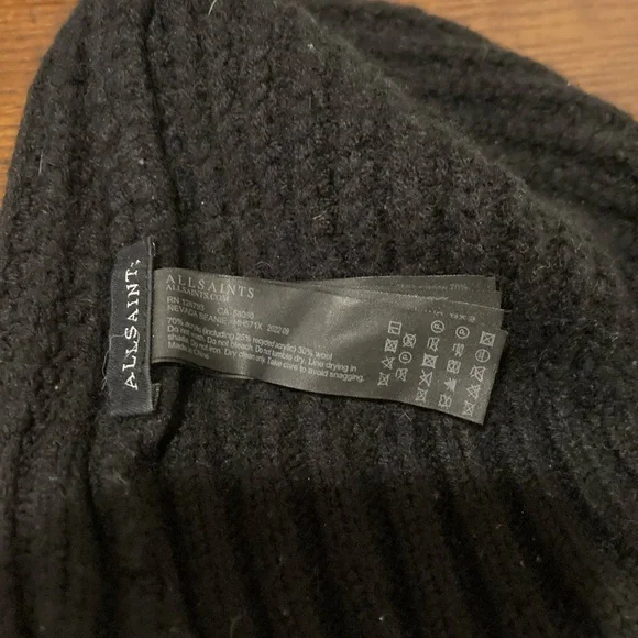 All Saints Charcoal Ribbed Beanie - Picture 3 of 6